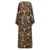 Azzalia Women's Printed Silk Kaftan With Flare Sleeves In Black In Black