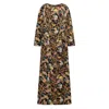 Azzalia Women's Printed Silk Kaftan With One Fitted Sleeve In Black In Black