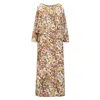 Azzalia Women's Printed Silk Kaftan With One Fitted Sleeve In White In White