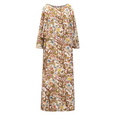 Azzalia Women's Printed Silk Kaftan With One Fitted Sleeve In White