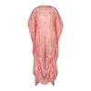 Azzalia Women's Printed Voile Kaftan With Draw String Hemline - Red In Red