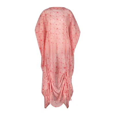 Azzalia Women's Printed Voile Kaftan With Draw String Hemline - Red In Pink