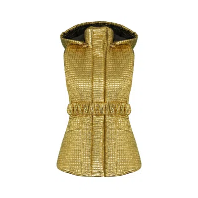 Azzalia Women's Puffer Vest With Hoodie And Belt-goddess Gold