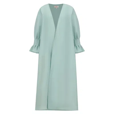 Azzalia Women's Pure Linen Abaya In Classic Cut With Flared Sleeves With Fitted Stitches Cuff In Hint Of Min In Green