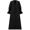 Azzalia Women's Pure Linen Abaya In Classic Cut With Flared Sleeves With Fitted Stitches Cuff In Jet Black C In Black