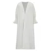 Azzalia Women's Pure Linen Abaya In Classic Cut With Flared Sleeves With Fitted Stitches Cuff In Marshmellow