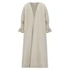 Azzalia Women's Pure Linen Abaya In Classic Cut With Flared Sleeves With Fitted Stitches Cuff In Turtle Dove