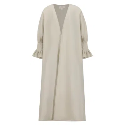 Azzalia Women's Pure Linen Abaya In Classic Cut With Flared Sleeves With Fitted Stitches Cuff In Turtle Dove In Blue