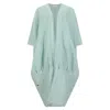 Azzalia Women's Pure Linen Abaya In Mariposa Cut With Jumbo Stitches In Hemline In Hint Of Mint Color In Green