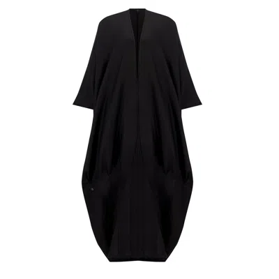 Azzalia Women's Pure Linen Abaya In Mariposa Cut With Jumbo Stitches In Hemline In Jet Black Color