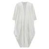 Azzalia Women's Pure Linen Abaya In Mariposa Cut With Jumbo Stitches In Hemline In Marshmellow Color