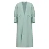 Azzalia Women's Pure Linen Abaya With Fitted Stitched Cuff In Hint Of Mint Color In Green
