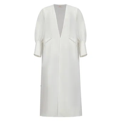 Azzalia Women's Pure Linen Abaya With Fitted Stitched Cuff In Marshmellow Color In White