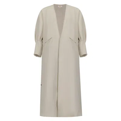 Azzalia Women's Pure Linen Abaya With Fitted Stitched Cuff In Turtle Dove Color In Gray