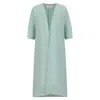 Azzalia Women's Pure Linen Abaya With Jumbo Stitches On Back In Hint Of Mint Color In Green