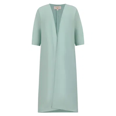 Azzalia Women's Pure Linen Abaya With Jumbo Stitches On Back In Hint Of Mint Color In Green