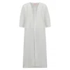 Azzalia Women's Pure Linen Abaya With Jumbo Stitches On Back In Marshmellow Color