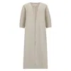 Azzalia Women's Pure Linen Abaya With Jumbo Stitches On Back In Turtle Dove Color