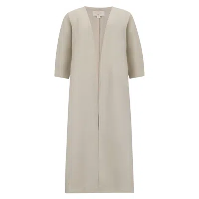 Azzalia Women's Pure Linen Abaya With Jumbo Stitches On Back In Turtle Dove Color In Gray