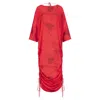 Azzalia Women's Pure Silk Kaftan With String Gathering On The Side Secured With Golden Metal Balls -cherry R In Red