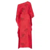 Azzalia Women's Pure Silk Off Shoulder Kaftan With Semi Concealed Belt- Red In Red
