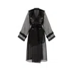 Azzalia Women's Pure Silk Organza Trench Coat With Crystal Buttons-black In Black