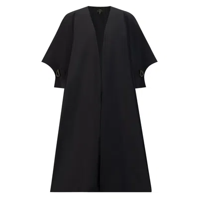Azzalia Women's Raw Silk Abaya With Geometric Sleeves With 3d Embroidered Cuffing In Black