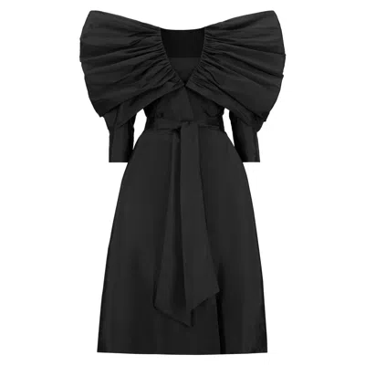 Azzalia Women's Raw Silk Abaya With Pointed  Sleeves A-line Cut In Black