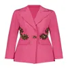 Azzalia Women's Raw Silk Blazer With Paisley Shaped Embroidery Around The Waist In Pink