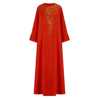 Azzalia Women's Red Classic Kaftan With Metal Embroidery-tomatoe