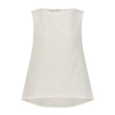 Azzalia Women's Round Eyelet Sleeveless Top - White