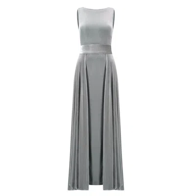 Azzalia Women's Silver Sleeveless Velvet Dress Cross Back