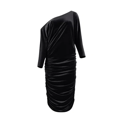 Azzalia Women's Slanted Shoulder Long Sleeves Velvet Dress In Black