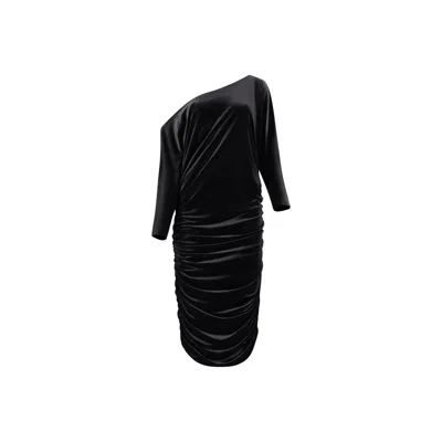 Azzalia Women's Slanted Shoulder Long Sleeves Velvet Dress In Black Color