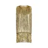 Azzalia Women's Sleeveless Hand Weaved With Metallic Strips Cream Based Dress With Tussles Around Neckline A In Gold