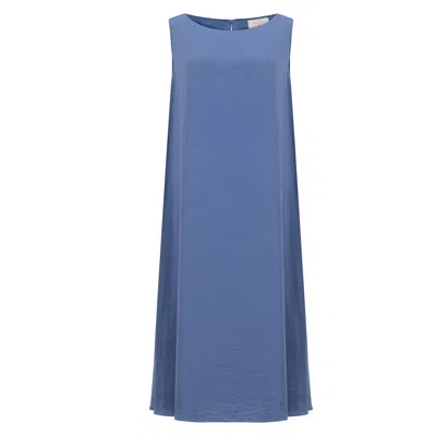 Azzalia Women's Sleeveless Long Dress In Textured Silk Crepe In Pacific Coast Color In Blue