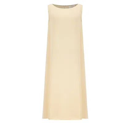 Azzalia Women's Sleeveless Long Dress In Textured Silk Crepe In White Asparagus Color