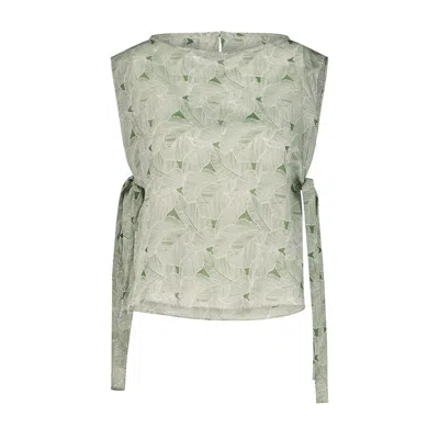 Azzalia Women's Sleeveless Printed Voile Top With Tie Ribbon On Sides In Green