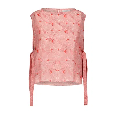 Azzalia Women's Sleeveless Printed Voile Top With Tie Ribbon On Sides-popppy Red