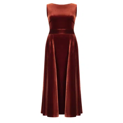 Azzalia Women's Sleeveless Velvet Dress Cross Back Copper Color In Brown