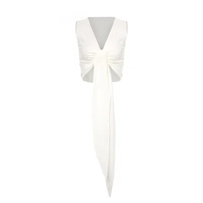 Azzalia Women's Soft Stretch Crepe Top With Bow In White