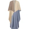 Azzalia Women's Trio Color Mariposa Cut Abaya With Geometric Seam Heather With White Paper And White Asparag In White