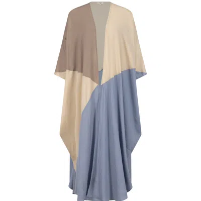 Azzalia Women's Trio Color Mariposa Cut Abaya With Geometric Seam Heather With White Paper And White Asparag