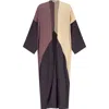 Azzalia Women's Trio Color Textured Silk Crepe Classic Abaya With Geometric Seam