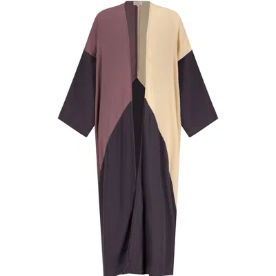 Azzalia Women's Trio Color Textured Silk Crepe Classic Abaya With Geometric Seam In Black