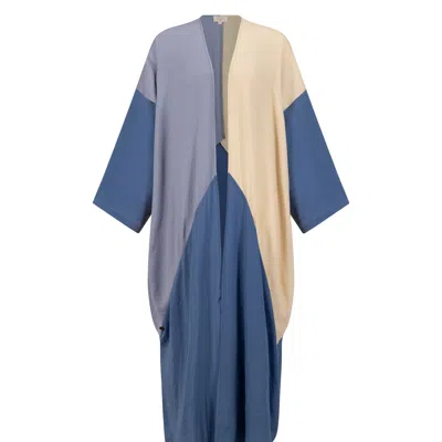 Azzalia Women's Trio Color Textured Silk Crepe Classic Abaya With Geometric Seam In Pacific Coast With Heath In White