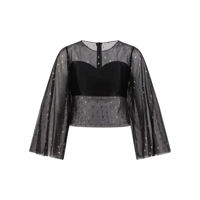 Azzalia Women's Tulle Top With Cropped Bushier In Black Gold
