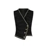 Azzalia Women's Tweed Waist Coat With Pearl Trimmings And Assorted Buttons-black In Black
