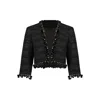 Azzalia Women's Tweed With Metallic Threads Cropped Blazer With Embellished Trimmings-black In Black