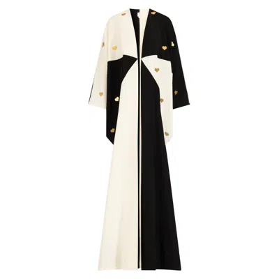 Azzalia Women's Two Tone Abaya With Scattered Metal Heart Motifs In Black